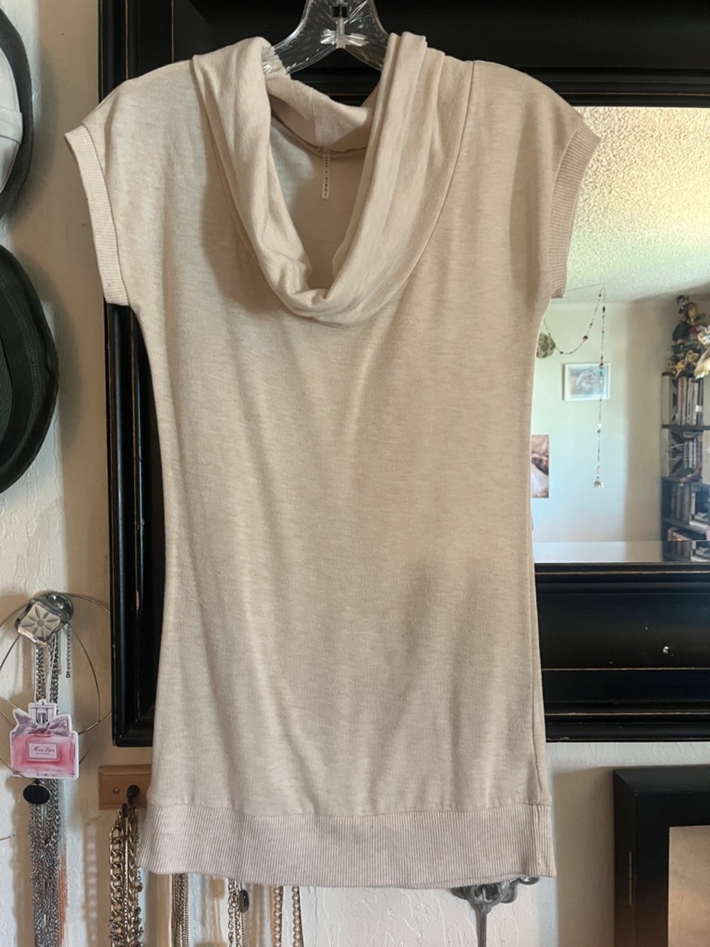 Sleeveless Cowl Neck Tunic in Light Beige